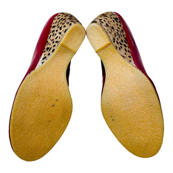 Poetic License Endearing Red Patent Leather Calf Hair Wedge Sz 7.5 - Picture 9 of 10